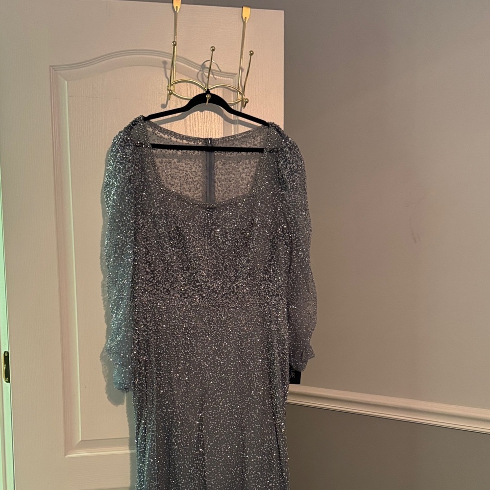 Elegant blue glittery gown with over skirt